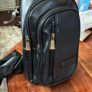 Black Faux Leather Men's Crossbody Bag